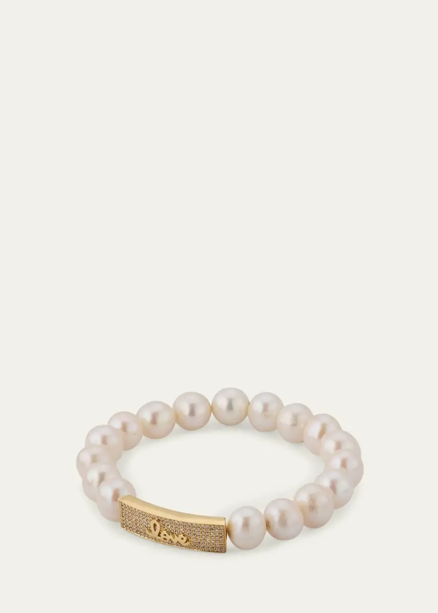 Sydney Evan 14K Diamond Love Script Pearl Stretch Bracelet | Thumbnail 4 Sydney Evan 14K Diamond Love Script Pearl Stretch Bracelet | Thumbnail 4