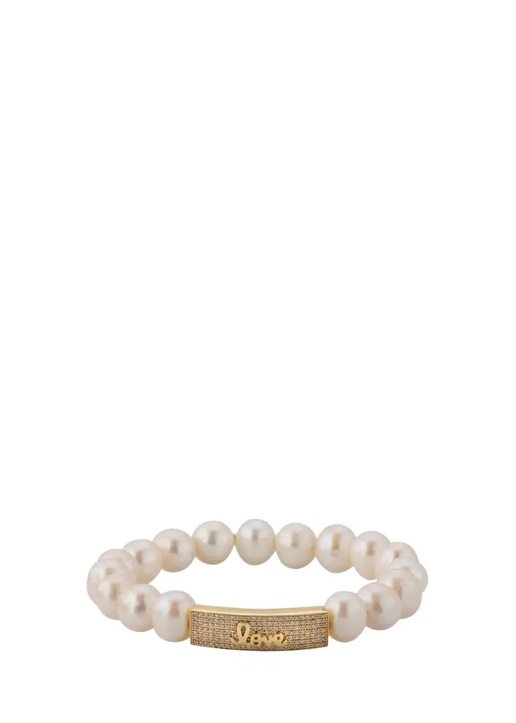 14K Diamond Love Script Pearl Stretch Bracelet 14K Diamond Love Script Pearl Stretch Bracelet