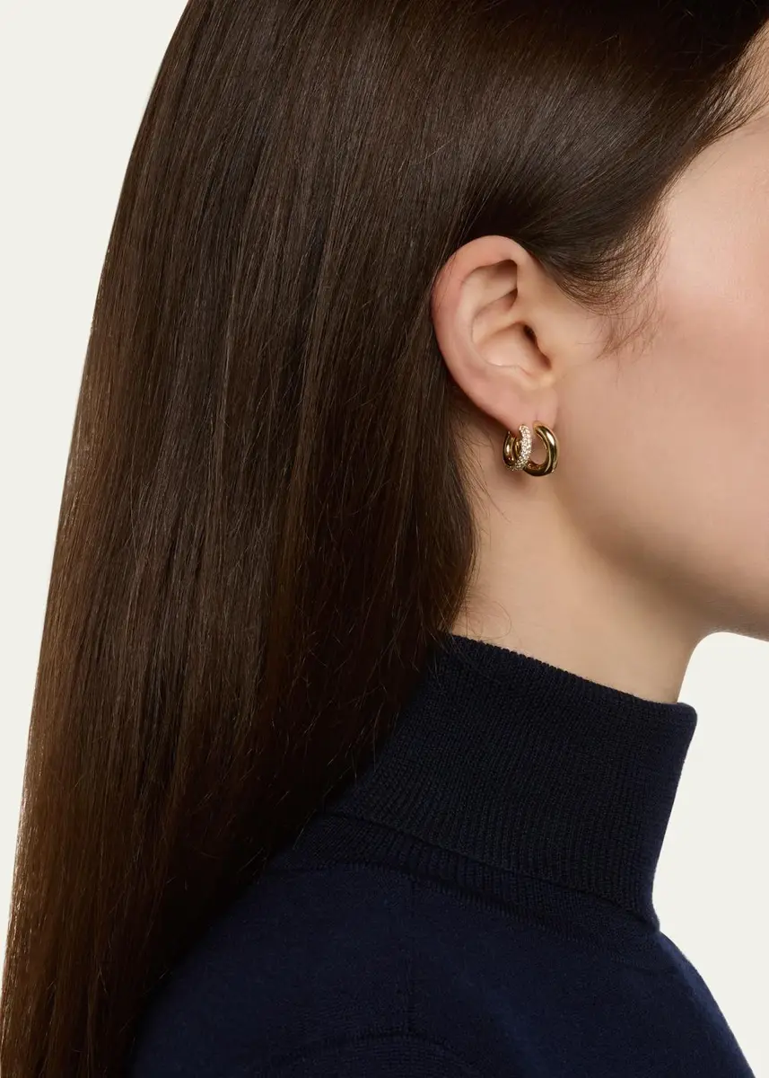Sydney Evan 14K Hollow Tube and Diamond Double Hoop Earrings | Thumbnail 2 Sydney Evan 14K Hollow Tube and Diamond Double Hoop Earrings | Thumbnail 2