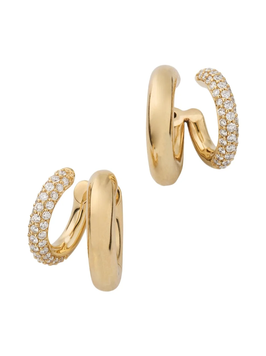 Sydney Evan 14K Hollow Tube and Diamond Double Hoop Earrings