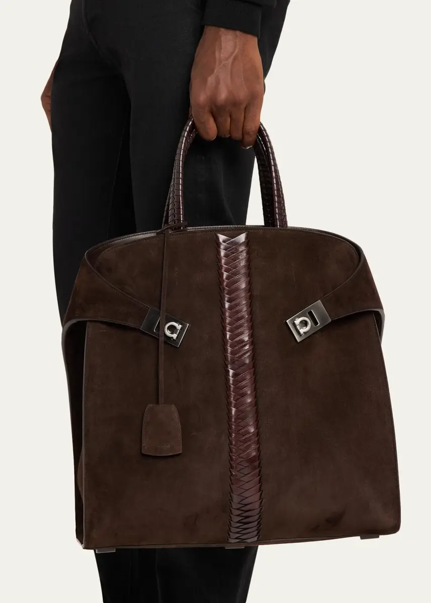 Ferragamo Men's Hug Tote Bag in Suede | Thumbnail 2
