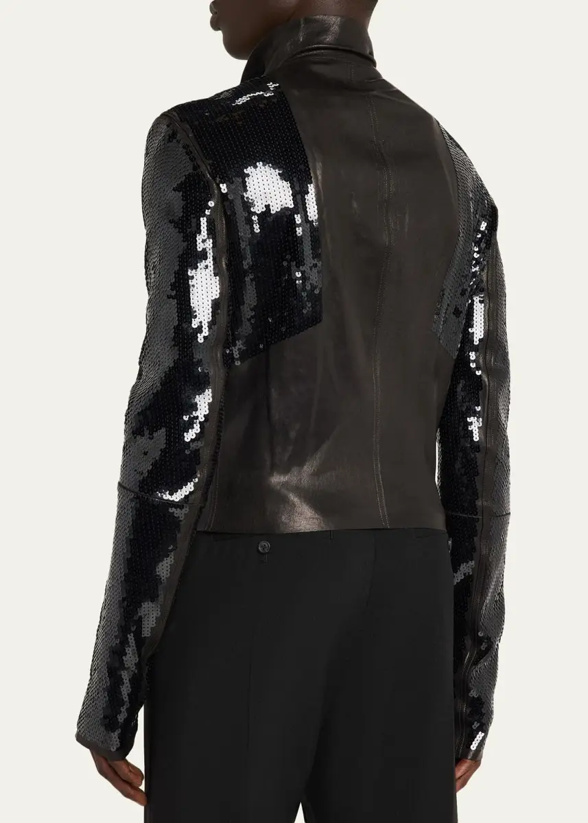 Rick Owens Sequin & Leather Biker Jacket | Thumbnail 3