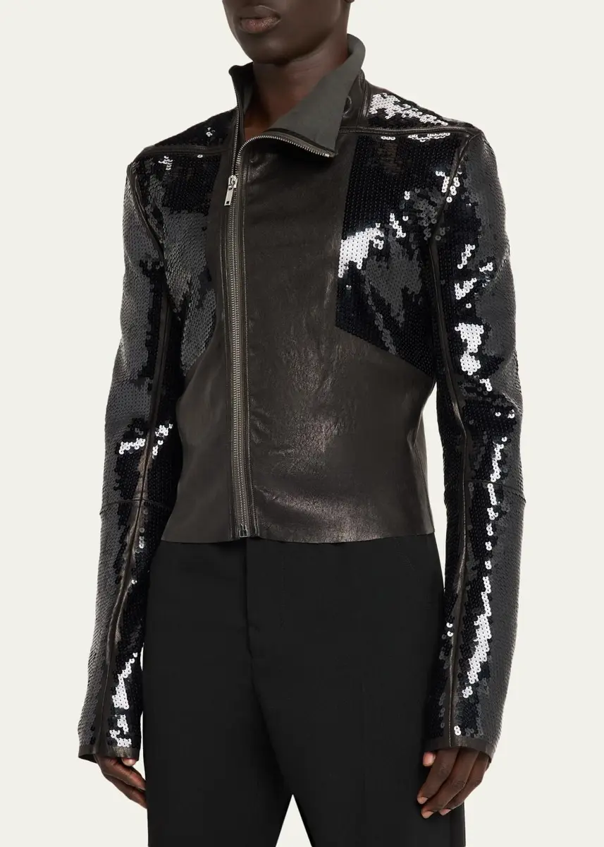 Rick Owens Sequin & Leather Biker Jacket | Thumbnail 4