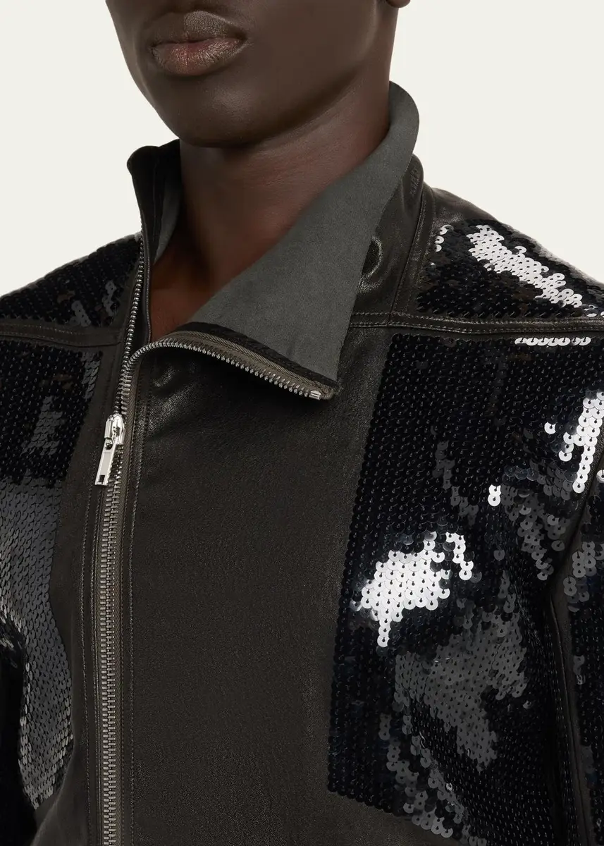 Rick Owens Sequin & Leather Biker Jacket | Thumbnail 5