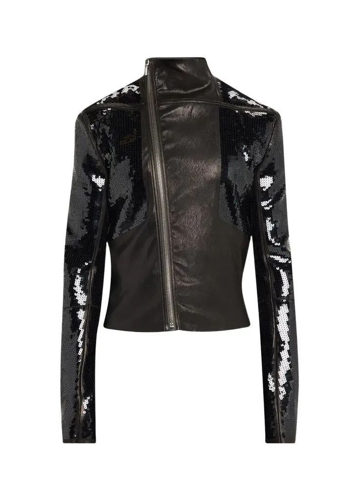 Rick Owens Sequin & Leather Biker Jacket