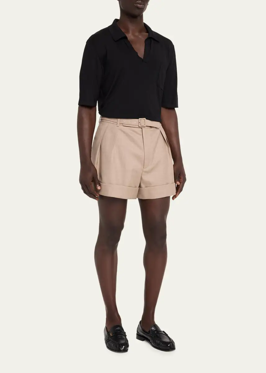 Saint Laurent Men's Wool and Cotton Tailored-Fit Belted Shorts | Thumbnail 2
