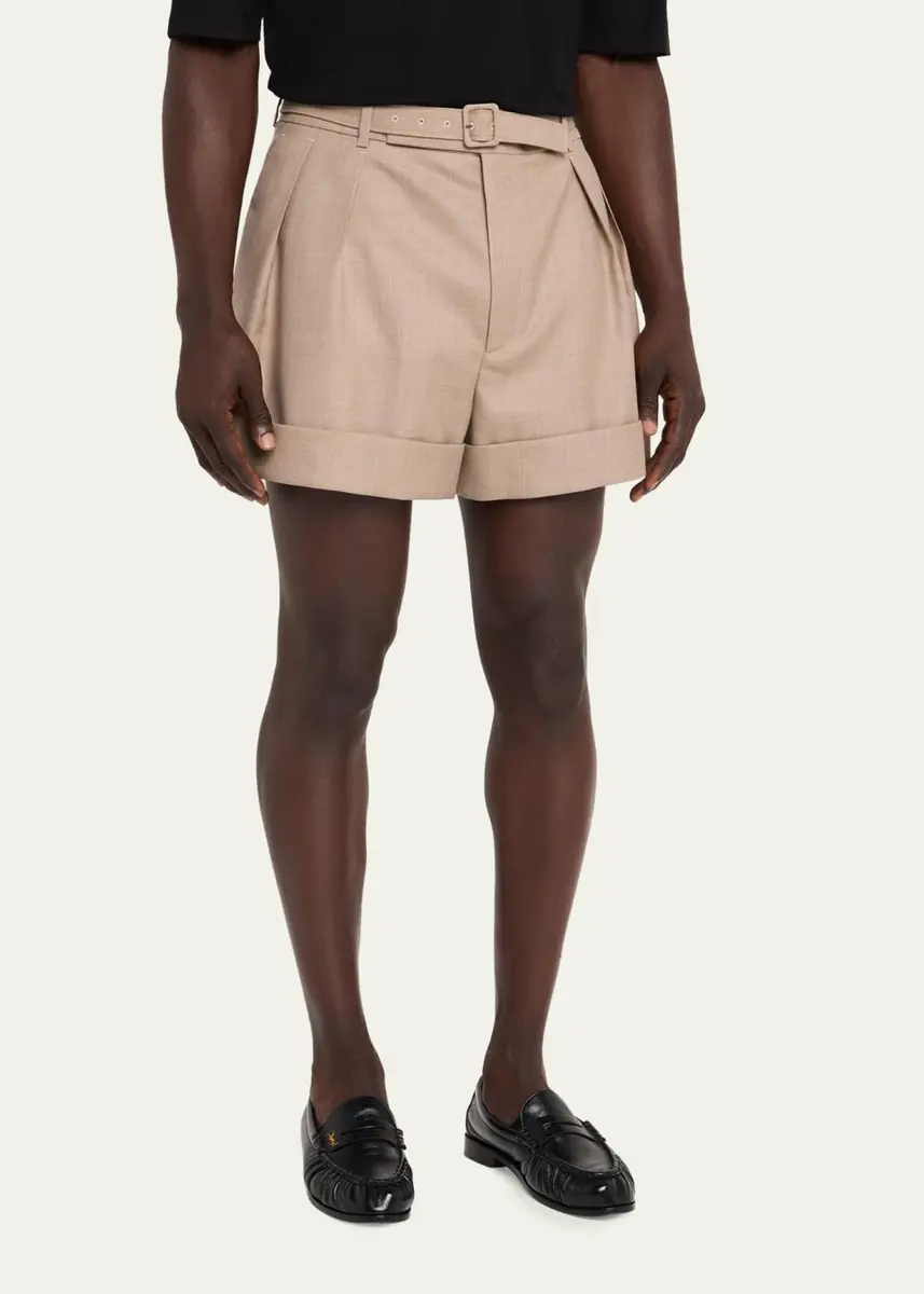 Saint Laurent Men's Wool and Cotton Tailored-Fit Belted Shorts | Thumbnail 4