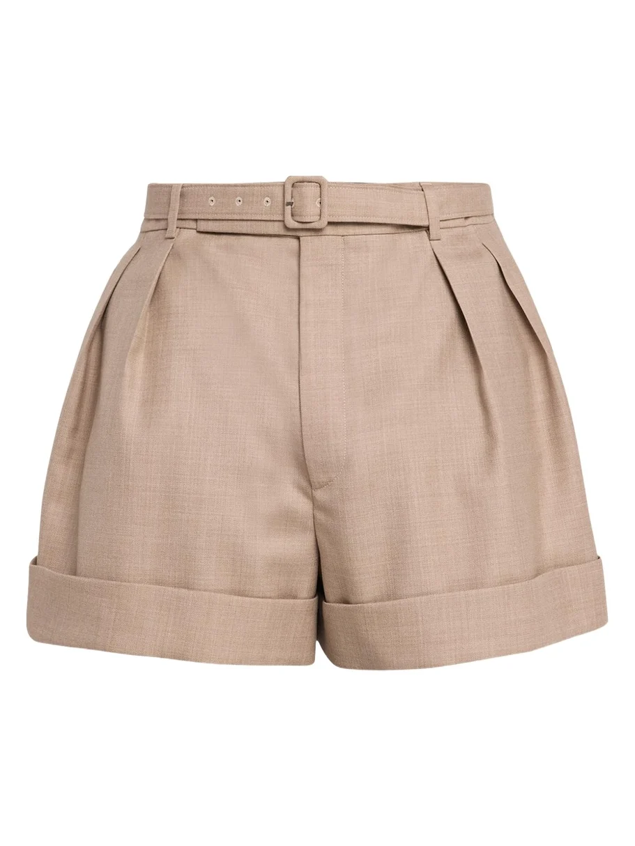 Saint Laurent Men's Wool and Cotton Tailored-Fit Belted Shorts