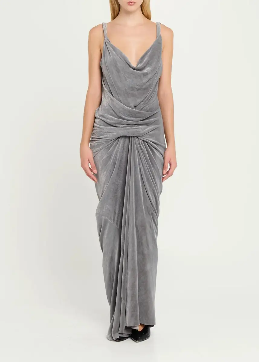 Rick Owens Strutter Drape Velvet Maxi Dress | Thumbnail 2 Rick Owens Strutter Drape Velvet Maxi Dress | Thumbnail 2