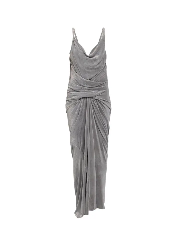 Rick Owens Strutter Drape Velvet Maxi Dress
