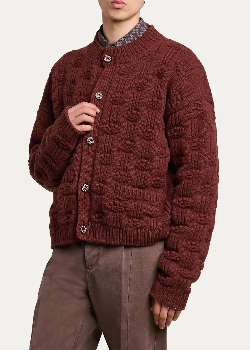 Marni Men's Wool and Cashmere Geometric-Jacquard Cardigan | Thumbnail 4 Marni Men's Wool and Cashmere Geometric-Jacquard Cardigan | Thumbnail 4