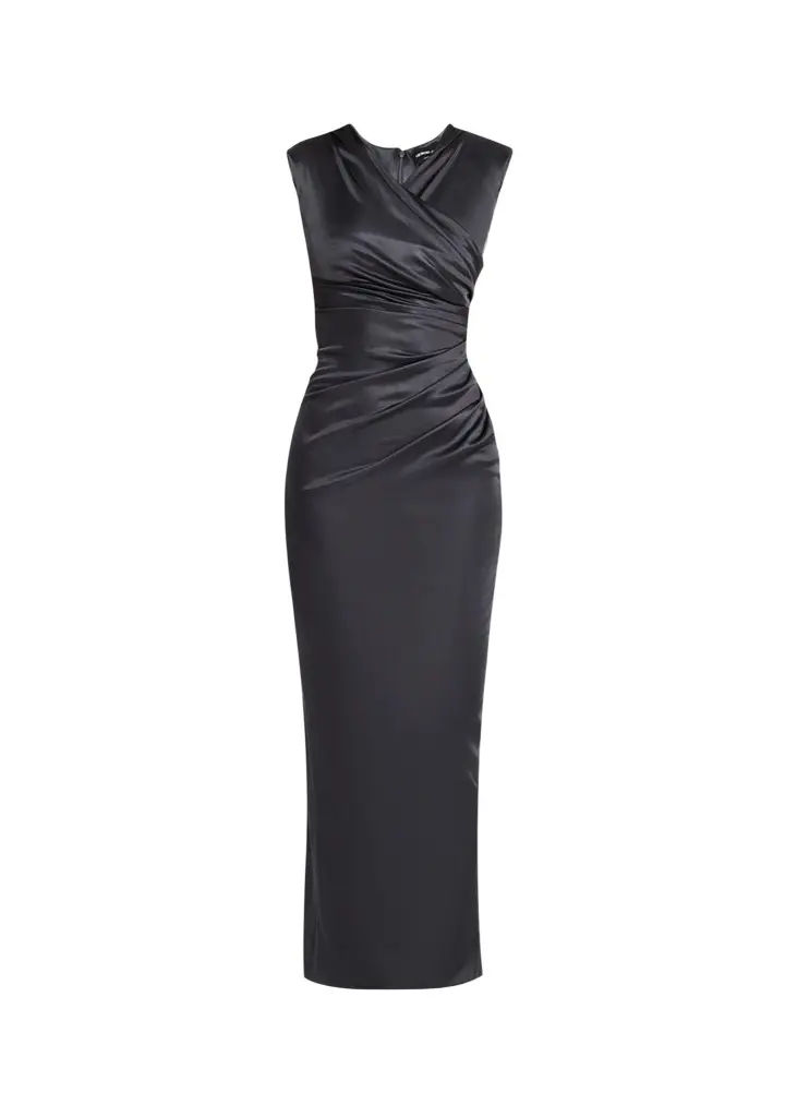 Giorgio Armani Ruched Shiny Viscose Jersey Sleeveless Maxi Dress