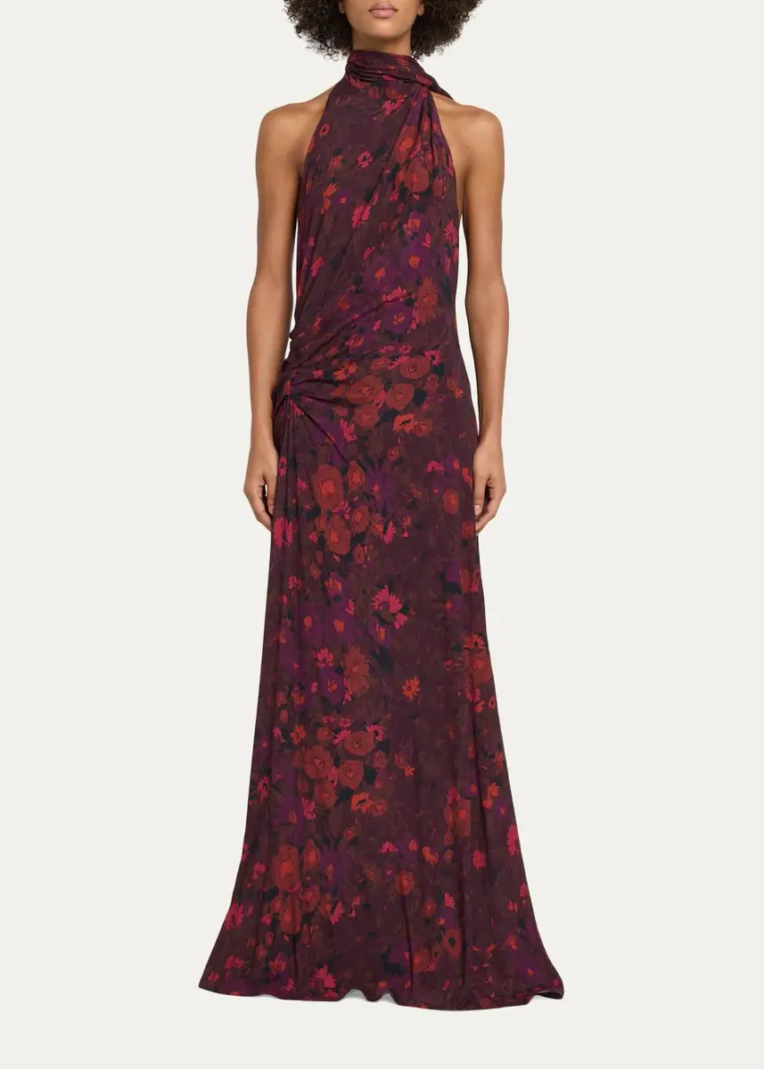 A.L.C. Scarlett Floral Gathered Scarf Halter Gown | Thumbnail 2
