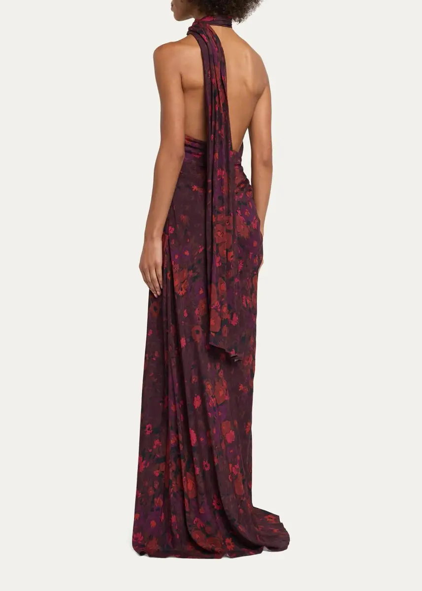 A.L.C. Scarlett Floral Gathered Scarf Halter Gown | Thumbnail 3