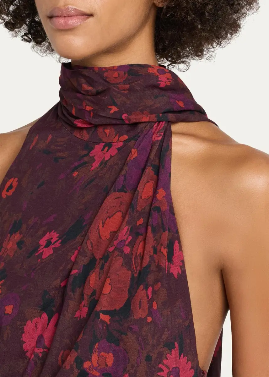 A.L.C. Scarlett Floral Gathered Scarf Halter Gown | Thumbnail 5