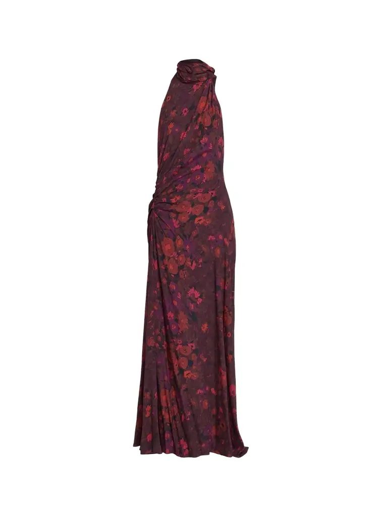 Scarlett Floral Gathered Scarf Halter Gown