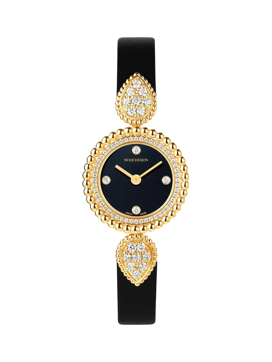 Serpent Boheme 18K Yellow Gold Black Leather Watch with Diamonds, 23mm Serpent Boheme 18K Yellow Gold Black Leather Watch with Diamonds, 23mm