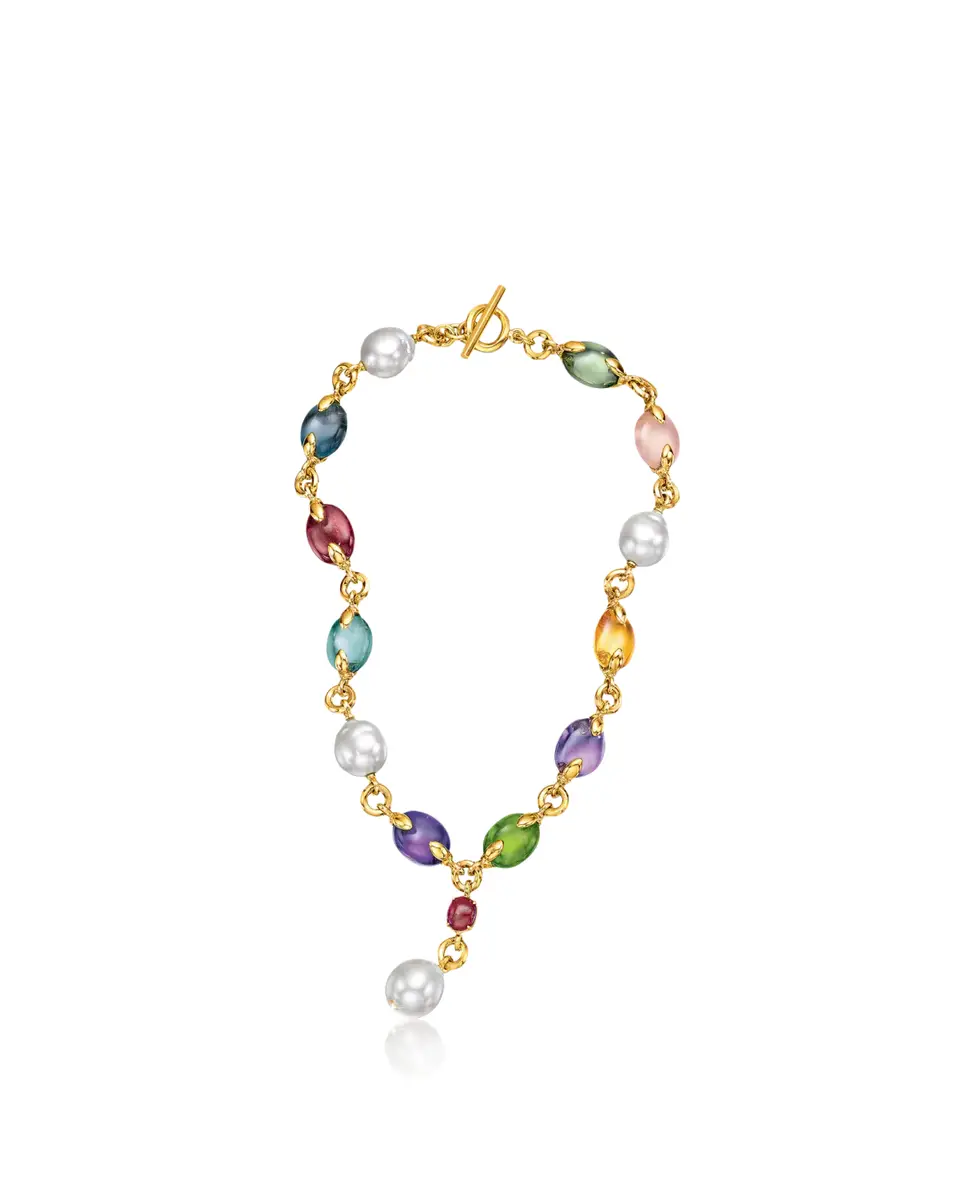 VERDURA 18K Yellow Gold Fulco Y-Necklace with Pearls and Gems | Thumbnail 2 VERDURA 18K Yellow Gold Fulco Y-Necklace with Pearls and Gems | Thumbnail 2