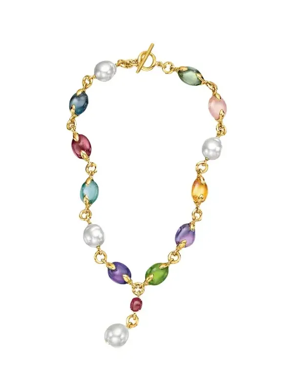 VERDURA 18K Yellow Gold Fulco Y-Necklace with Pearls and Gems