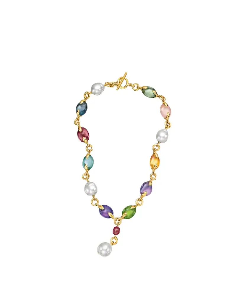 VERDURA 18K Yellow Gold Fulco Y-Necklace with Pearls and Gems