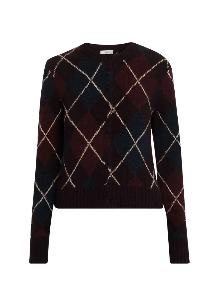 Skyler Argyle Cashmere Crewneck Cardigan