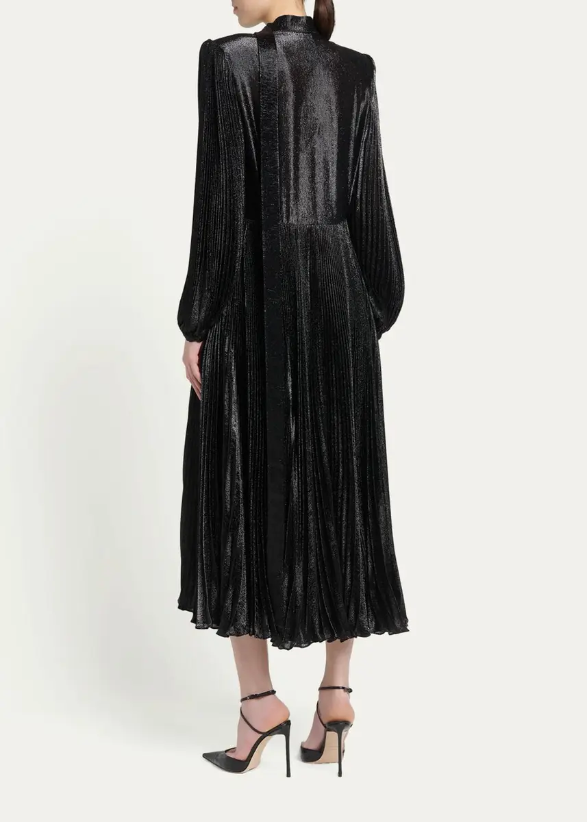 Tom Ford Soleil Metallic Silk Charmeuse Plisse Neck-Tie Midi Dress | Thumbnail 3 Tom Ford Soleil Metallic Silk Charmeuse Plisse Neck-Tie Midi Dress | Thumbnail 3