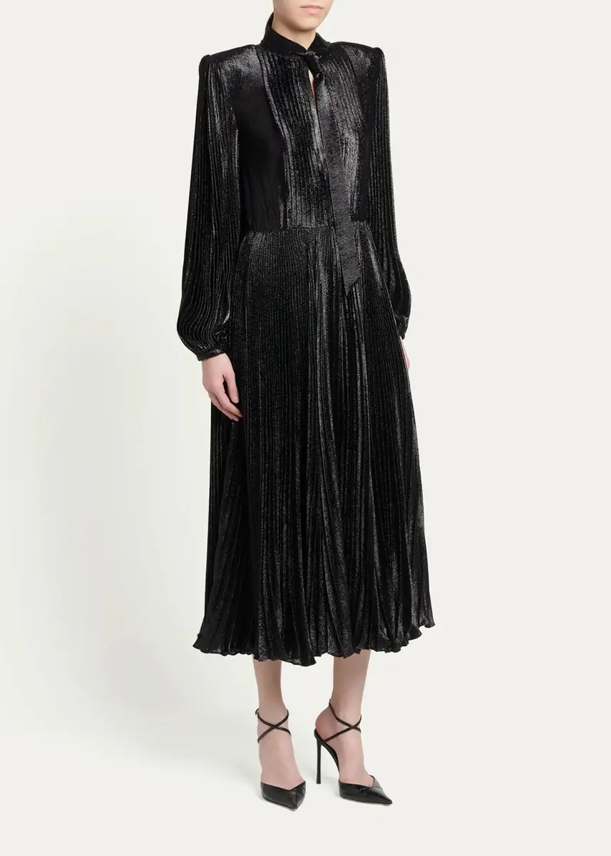 Tom Ford Soleil Metallic Silk Charmeuse Plisse Neck-Tie Midi Dress | Thumbnail 4 Tom Ford Soleil Metallic Silk Charmeuse Plisse Neck-Tie Midi Dress | Thumbnail 4
