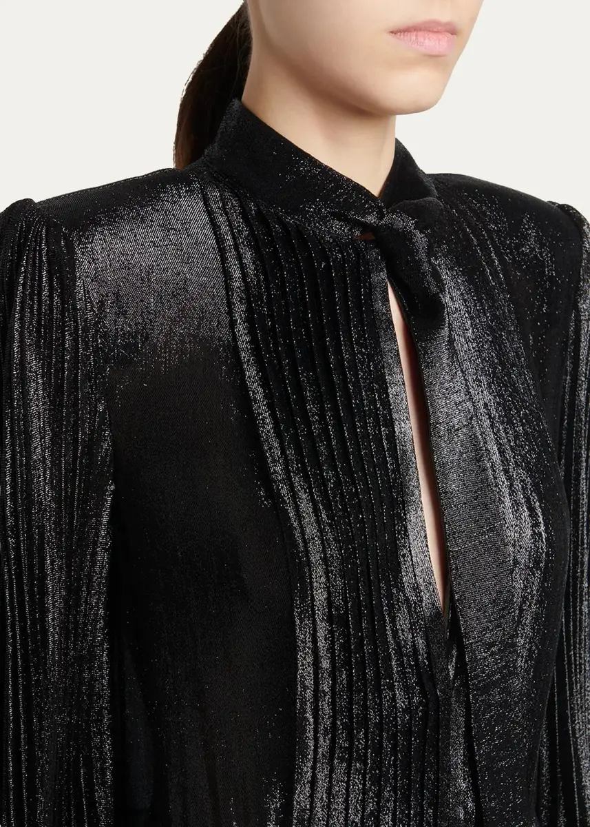 Tom Ford Soleil Metallic Silk Charmeuse Plisse Neck-Tie Midi Dress | Thumbnail 5 Tom Ford Soleil Metallic Silk Charmeuse Plisse Neck-Tie Midi Dress | Thumbnail 5