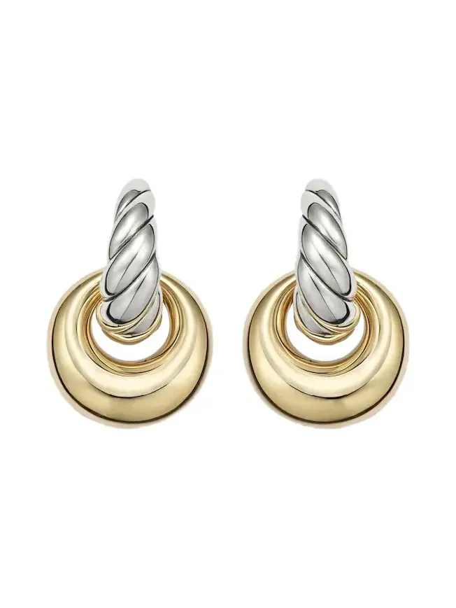 Sculpted Cable sterling silver and 14kt gold drop earrings Sculpted Cable sterling silver and 14kt gold drop earrings
