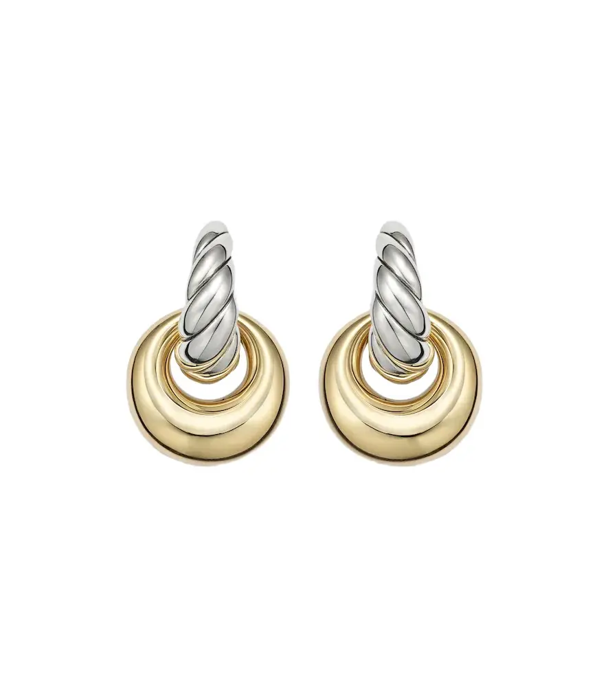 Sculpted Cable sterling silver and 14kt gold drop earrings