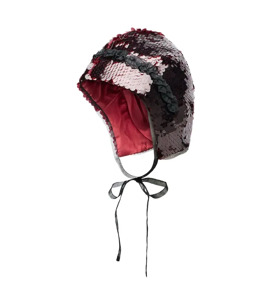 Sequined tulle-trimmed hood