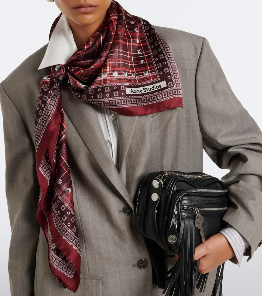 Acne Studios Checked silk satin scarf | Thumbnail 4 Acne Studios Checked silk satin scarf | Thumbnail 4