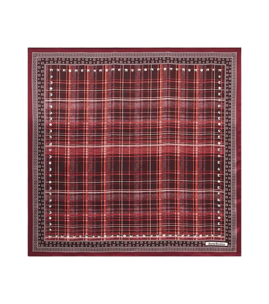 Checked silk satin scarf