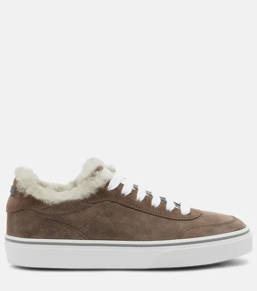Brunello Cucinelli Monili shearling-trimmed suede sneakers | Thumbnail 4