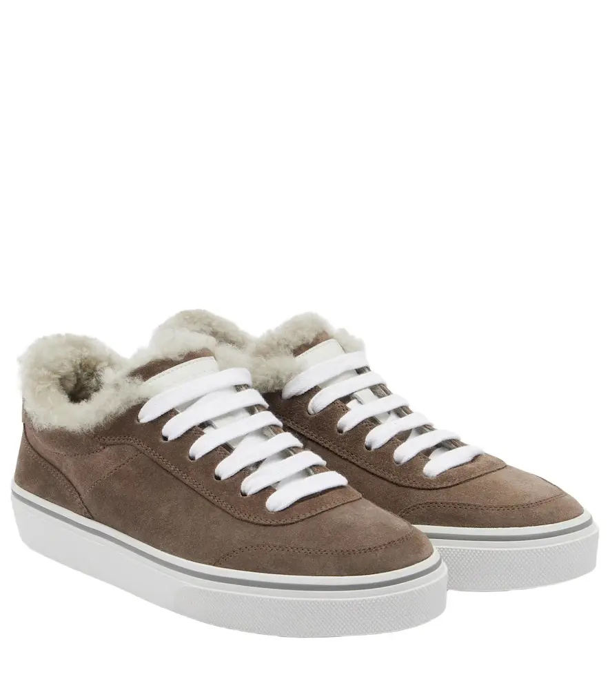 Monili shearling-trimmed suede sneakers Monili shearling-trimmed suede sneakers
