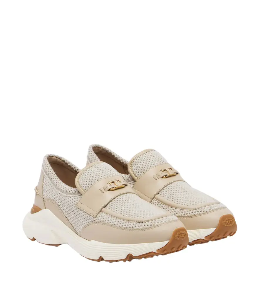 Leather-trimmed mesh slip-on shoes