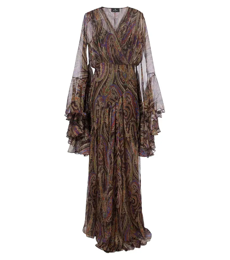 Paisley ruffled silk-blend crêpon maxi dress