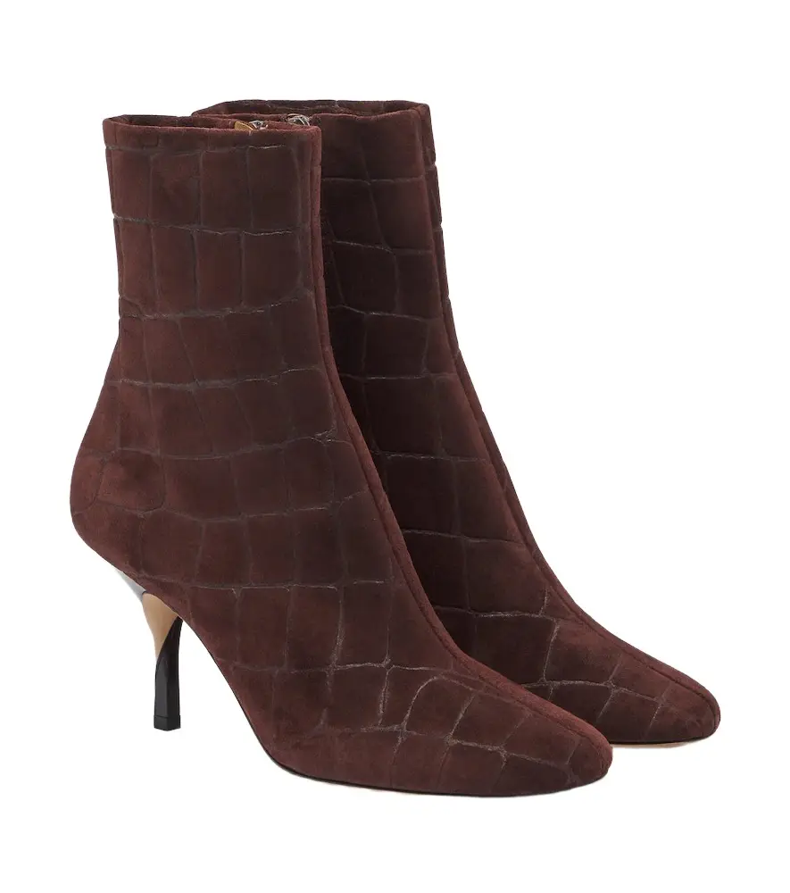 Collant croc-effect suede ankle boots