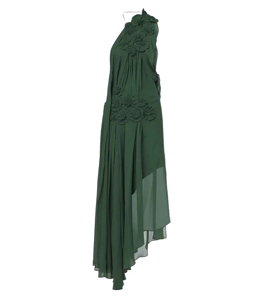 Victoria Beckham Floral-appliqué one-shoulder silk cocktail dress