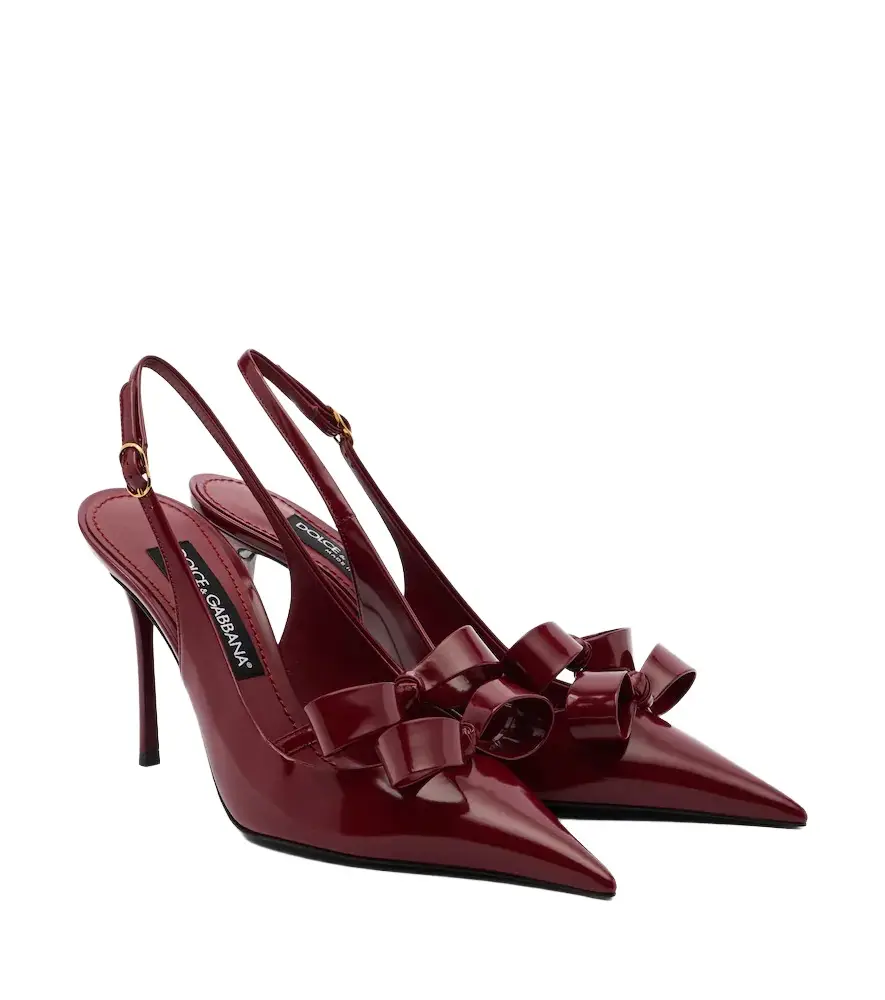Bow-detail patent leather slingback pumps