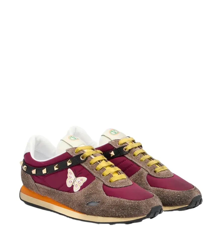 Stud Up embroidered suede-trimmed sneakers