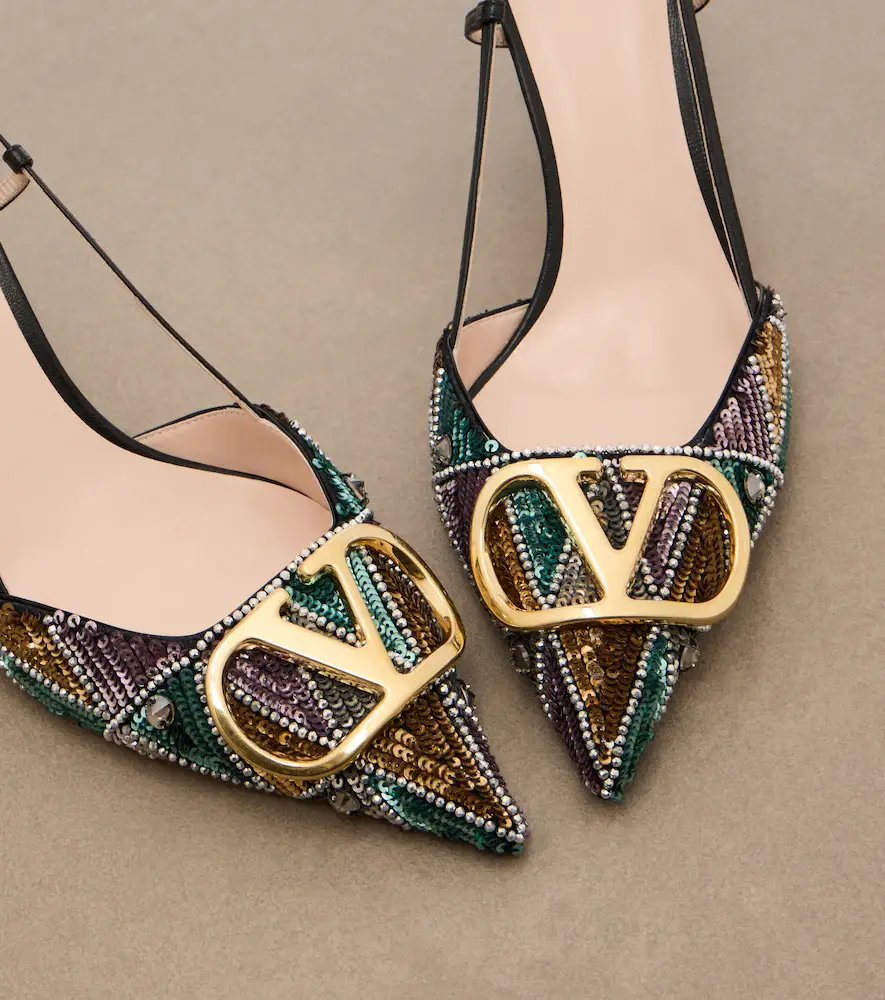 Valentino Garavani VLogo sequined leather slingback pumps | Thumbnail 2 Valentino Garavani VLogo sequined leather slingback pumps | Thumbnail 2