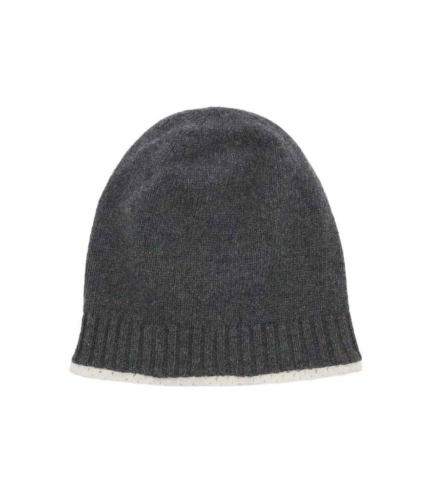 Crochet-trimmed cashmere beanie