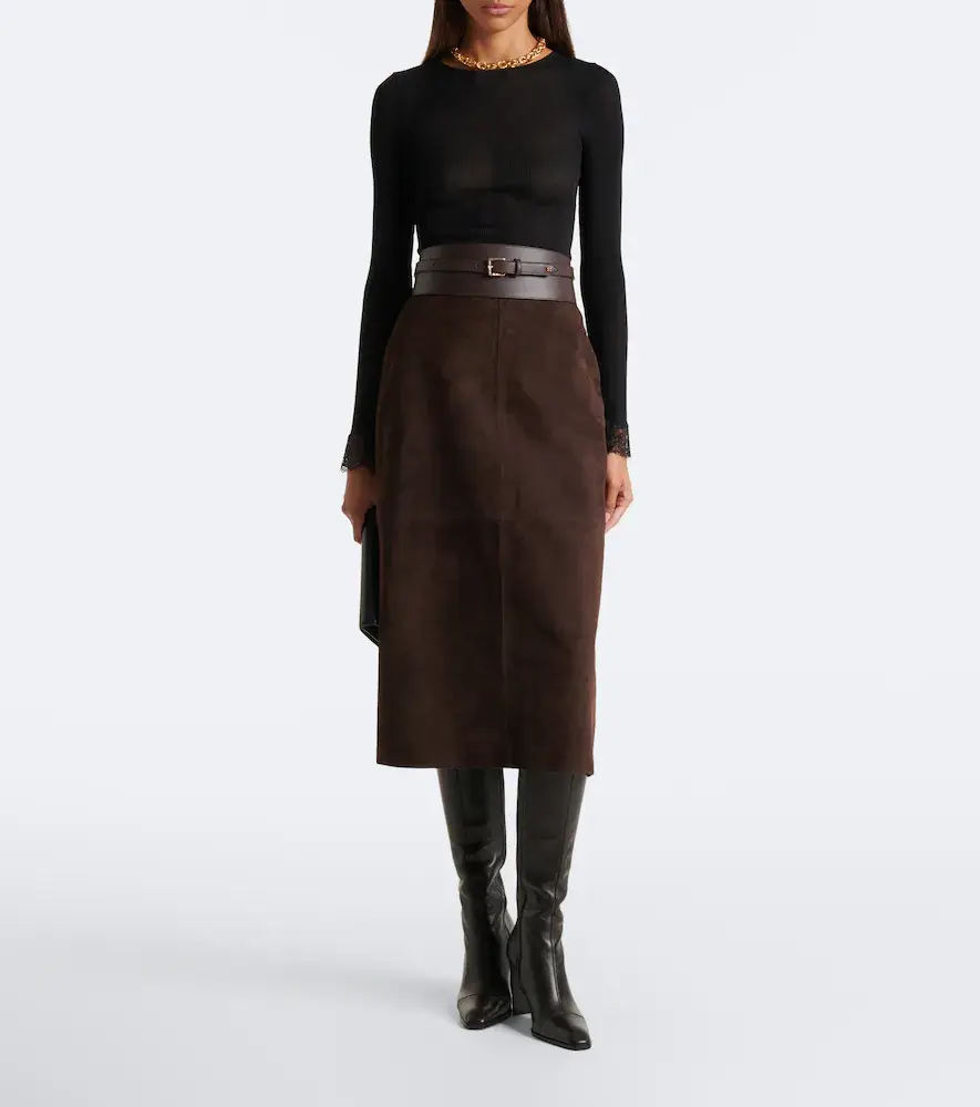 Nour Hammour Alana suede pencil skirt | Thumbnail 4
