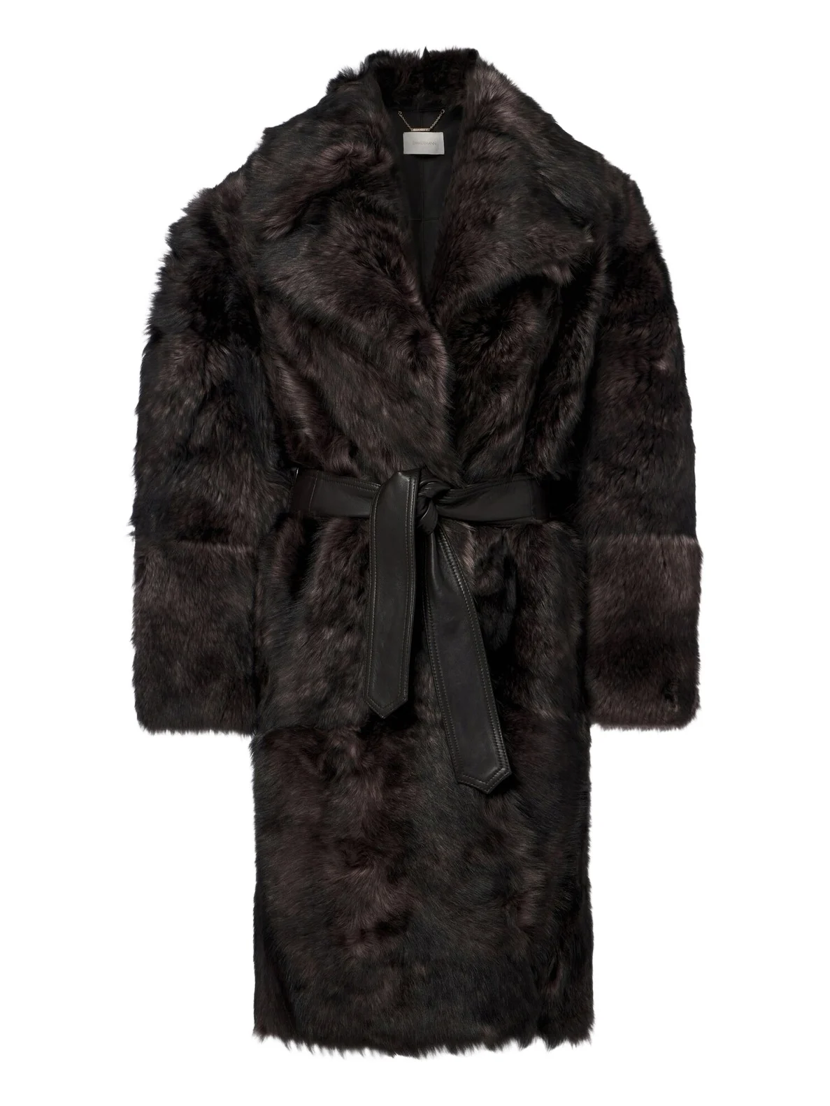 Zimmermann Valiant leather-trimmed shearling wrap coat