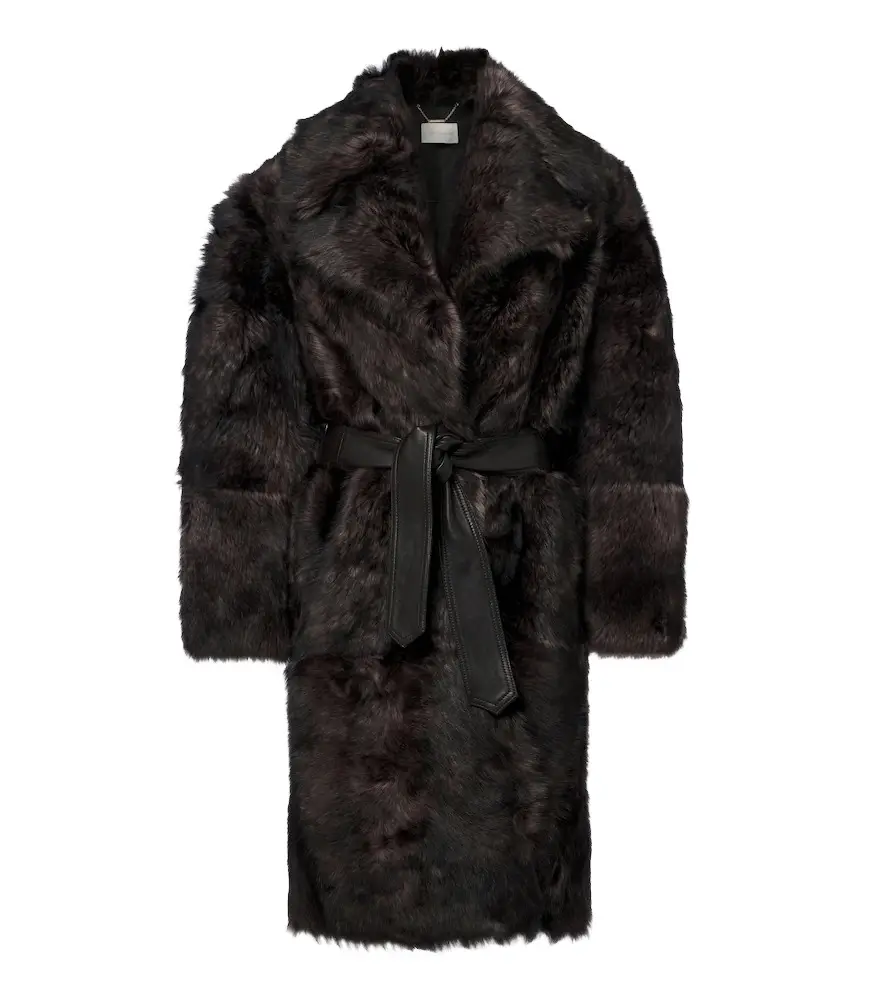 Valiant leather-trimmed shearling wrap coat Valiant leather-trimmed shearling wrap coat