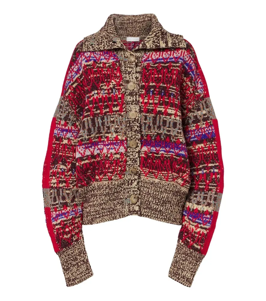 Oversized wool and cashmere jacquard cardigan