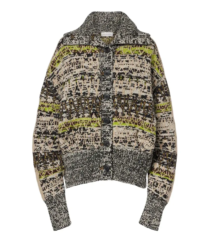 Oversized wool and cashmere jacquard cardigan