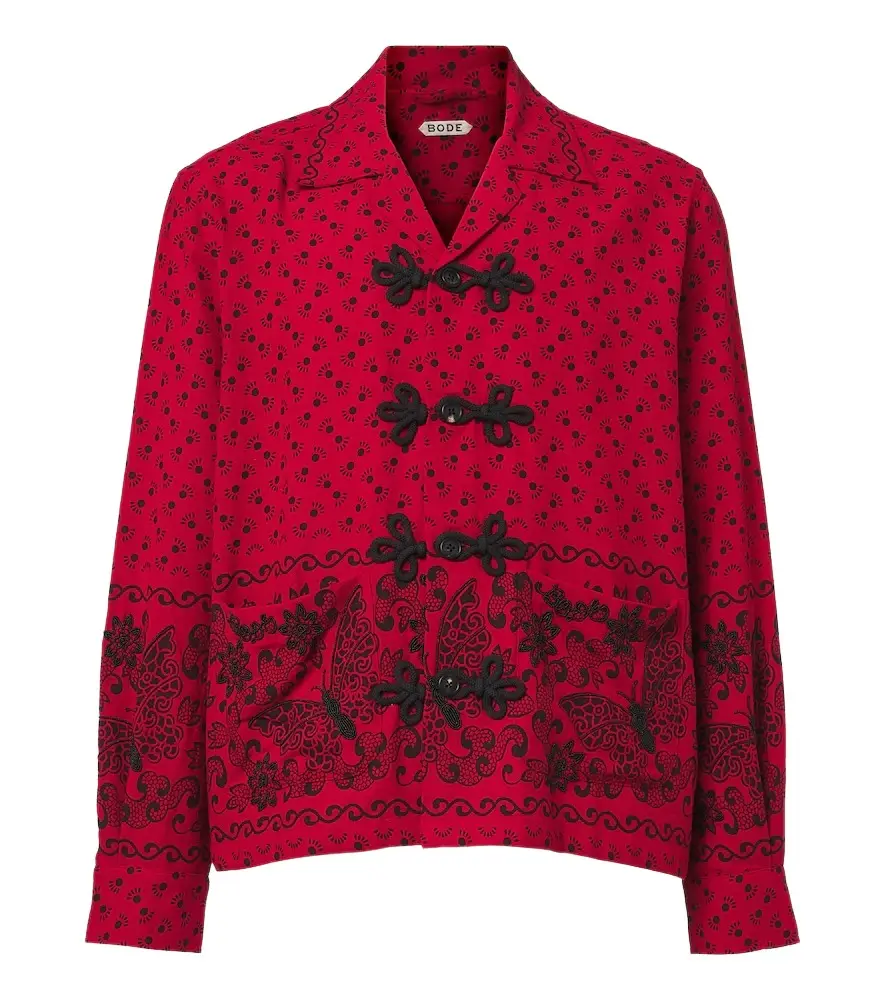 BODE Beaded Kerchief printed cotton flannel shirt