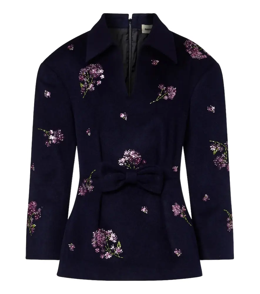 SHUSHU/TONG Bow-detail embellished wool top